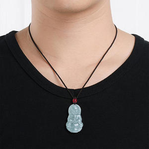 Colgante de Jadeíta Natural Azul Agua con Buda Guanyin, Estilo Chino UNISEX, Jade General al por Mayor GY68/FG68 - Product Image 5