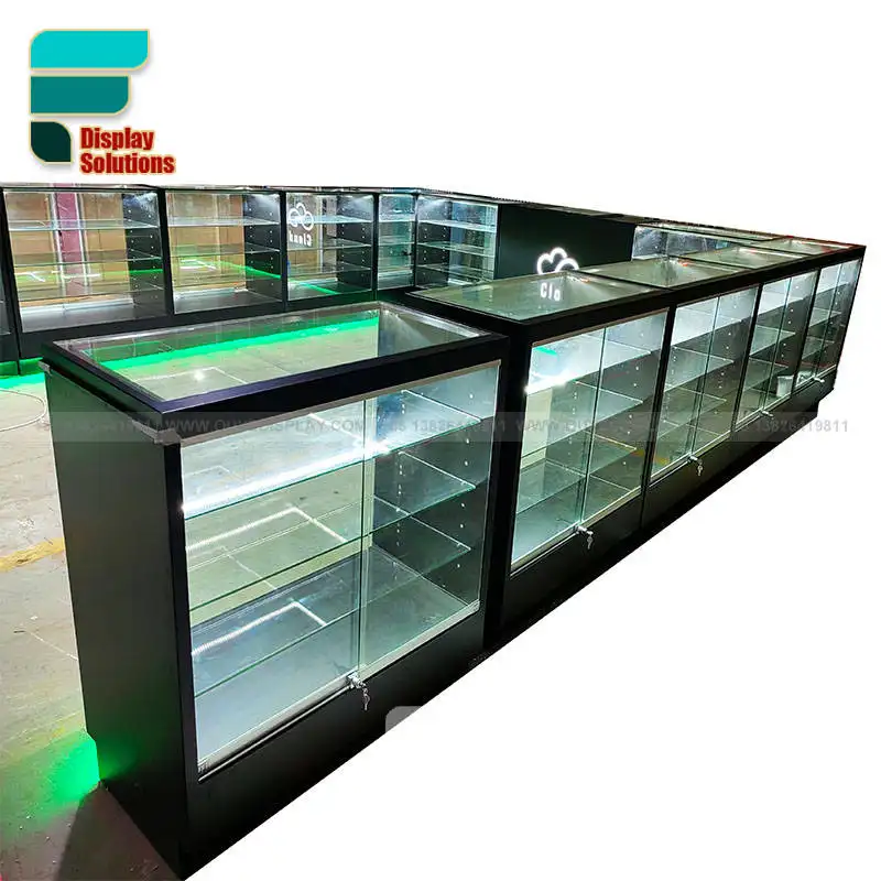 Venta directa de fábrica Contadores de dispensario Smoke Shop Display LED Tobacco Glass Display Showcase