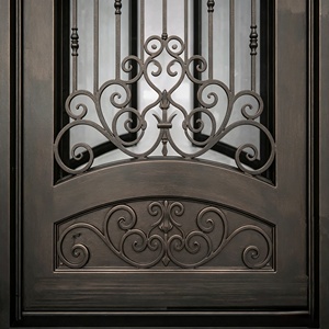 Porte en fer forgé avec vitrage cintrée, design classique à motifs en spirale, porte d'entrée résistante aux intempéries pour projet de villa - Product Image 6