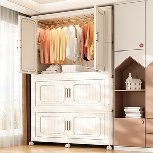 Simple Combination <b>Wardrobe</b> Clothing Organizer Standing Type Rectangle Multi Layer Kids Storage Cabinet With Wheels - Product Image 3