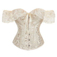 Corset court en dentelle à manches courtes pour bal masqué, tenue sexy en os