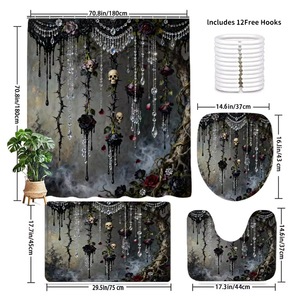 Black Gothic Skull Roses Polyester Shower Curtain Bathroom Curtain Digital Print Custom Print Waterproof Bulk Wholesale Modern - Product Image 3
