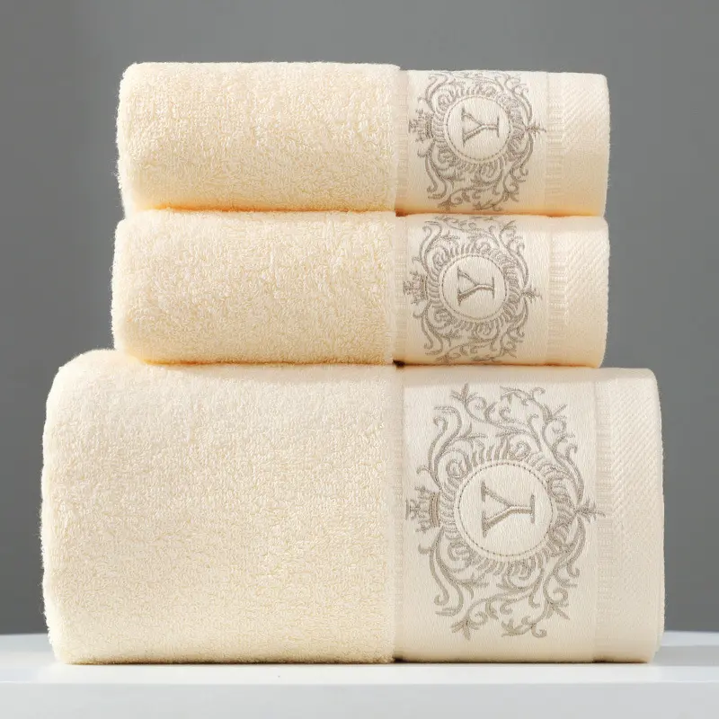 卸売カスタムロゴ大高級吸収性ソフト綿100% バスタオルセット浴室用刺繍タオル