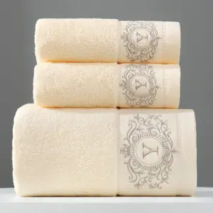 wholesale custom logo large luxury good absorption soft 100% cotton bath towels set for bathroom Embroidered towel