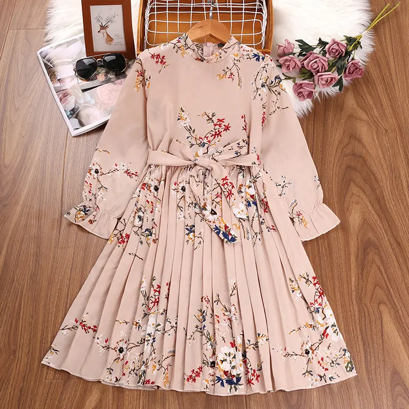 New Children's Clothing Spring Floral Print Long Sleeve Kid's Princess Dress Girls Dress 5-10Y