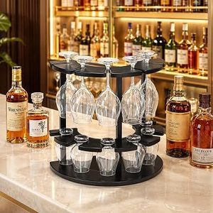 Wooden Wine Glass Rack Round 2 Tier With Drain Hole For <b>Kitchen</b> Party Storage - Product Image 1