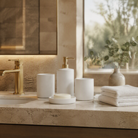 Ensemble d'accessoires de salle de bain en résine personnalisés, 5 pièces, blanc, pour hôtel, décoration de la maison, certifié FSC