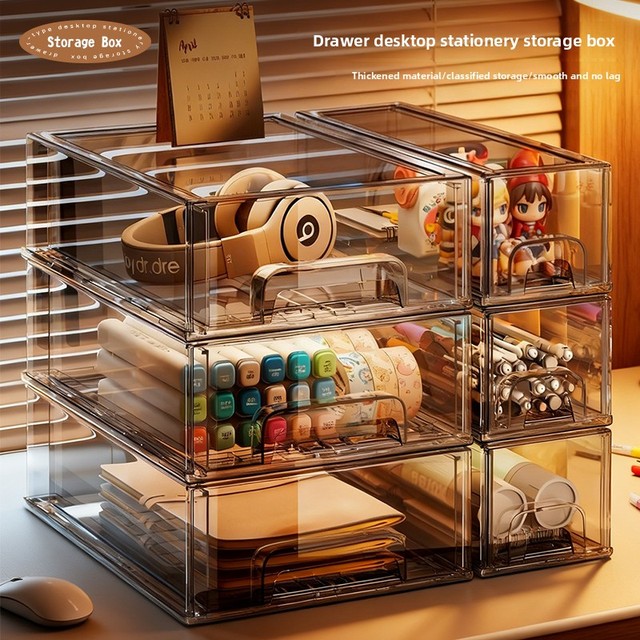 Modern Clear Acrylic Desktop Makeup Storage Box Stackable Drawers Organizers for Home Office Organization Plastic Organizers