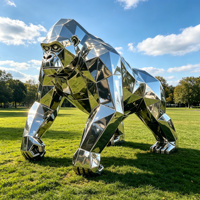 Sculpture de gorille en acier inoxydable poli miroir sur mesure, statue en métal artisanale pour jardin, parc, hôtel, exposition