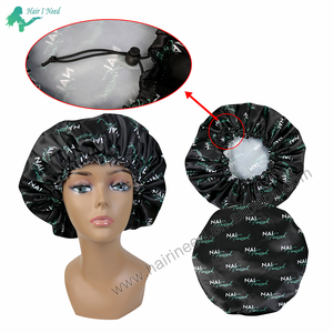 Haute Qualité Populaire Nouveau <span class=keywords><strong>Original</strong></span> PE Matériel Imperméable <span class=keywords><strong>Bonnet</strong></span> De Douche Bonnets Double Couche Satin Soyeux Avec Logo <span class=keywords><strong>Bonnet</strong></span> - Product Image 4