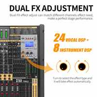 XTUGA TFB20 Console de mixage audio professionnelle 20 canaux, double réglage équilibré 7 segments, sortie stéréo 24DSP, pour professionnels de l'éclairage vidéo