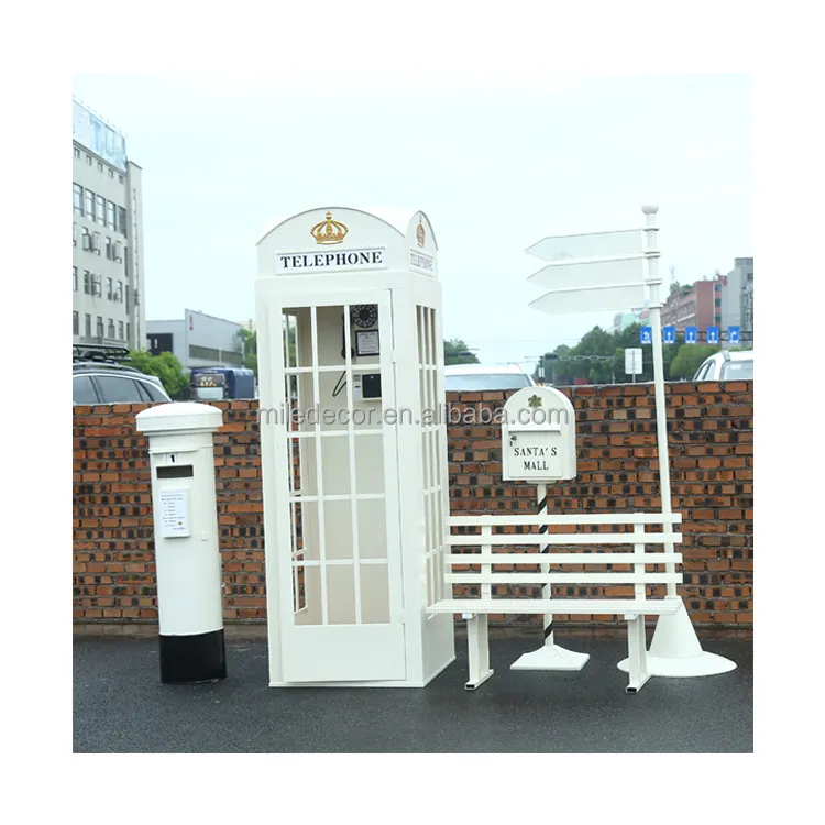 Grosir London dekorasi bilik telepon kotak telepon Prop putih Stan telepon