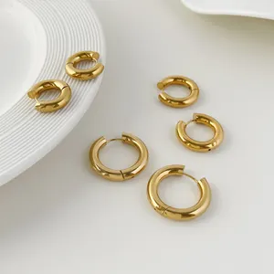 Modern Classic 18K Gold Plated Stainless Steel Jewelry Thick Huggies Hoop Earrings For Women