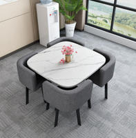 Ensemble de salle à manger de luxe moderne très vendu, 1 table et 4 chaises, plateau rond en MDF, bois et métal, pour usage domestique et commercial