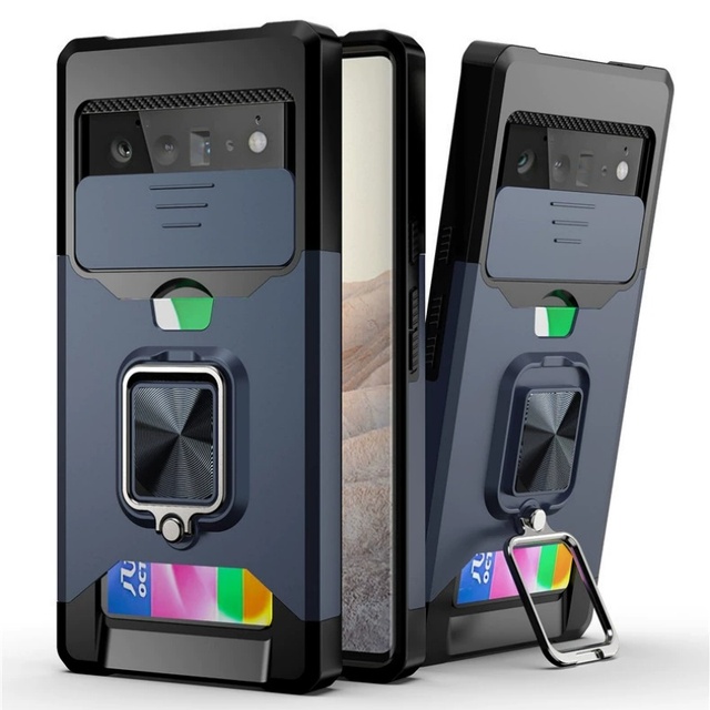 With Card Slot Phone Case For Google Pixel 9 PRO XL 8Pro 7A 6A 5A Ring Stand Shockproof Slide Camera Protective Wallet Cover