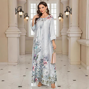 Vestido Largo Informal con Estampado y Cuentas con Incrustaciones de Diamantes, Estilo Europeo Americano, Abaya para Mujeres Musulmanas - Product Image 3