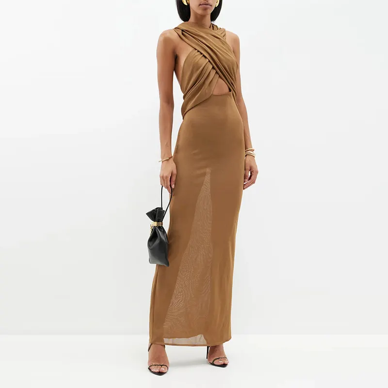 Hot sales Fashion Women's Dress Halterneck hood backless jersey gown Maxi dress with Cutout back Custom OEM