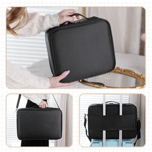 Sac à Cosmétiques Grande Capacité Direct Usine, Organisateur de Maquillage avec Séparateurs, Fermeture Éclair, Couleur Unie, Poignée Souple, Rangement Domestique - Product Image 5