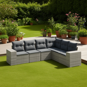 Ensemble de canapés de jardin 6 pièces en rotin PE gris avec pieds réglables, mobilier d'extérieur de style contemporain - Product Image 2