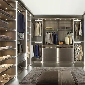 Garde-robe de style européen moderne avec lumière LED intégrée, quincaillerie de marque supérieure, porte en verre - Product Image 1