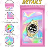 Sacs plats refermables holographiques roses personnalisables, étanches, pour emballage de pierres précieuses, impression en héliogravure, pour colliers en plastique