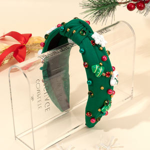 CN عصابة شعر جديدة مصنوعة يدويًا من القماش مع جرس صغير من حجر الراين والكرتون عصابة رأس حمراء وخضراء للفتيات والأطفال عصابة رأس لعيد الميلاد - Product Image 6