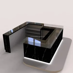 YESTONE מלון בר מכירה חמה מסתובבת אבן מלאכותית OEM ODM מחזיק בר מתכת דלפק שולחן שיש עיצוב דלפק בר פאב שחור