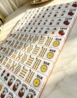 Roze-abrikoos parelmoer Amerikaanse Mahjong set met gegraveerd fruitpatroon, acrylstenen, complete set, waterbestendig