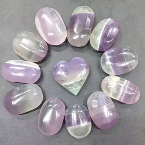 Wholesale Natural Crystal Heart Handmade Lavender Fluorite Heart Carving For Souvenir