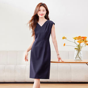 Elegante verano sin mangas con cuello en V traje de viajero vestido de marketing de bienes raíces con chaleco falda para carrera de negocios - Product Image 4