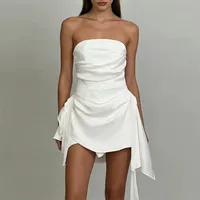 Robe sans manches ajustée en polyester blanc uni pour femme de bureau, disponible en plusieurs tailles