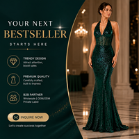 Robe de soirée sirène vert émeraude à sequins pour femme, col halter, décolleté plongeant, corset transparent, collection de robes de gala formelles pour occasions spéciales