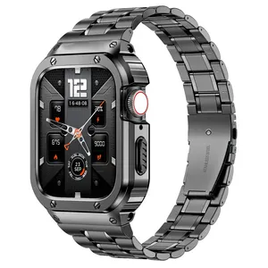 Voor Apple Watch Band Luxe Metalen Robuuste Case Bumper Volledige Beschermhoes Met Roestvrij Staal Voor I Horlogebandje