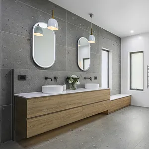 Armario de baño de madera personalizado, mueble moderno de alta calidad, tocador de baño europeo con lavabo, nuevo