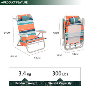 เก้าอี้ชายหาดพับได้ทำจากอลูมิเนียม<span class=keywords><strong>5</strong></span>ตำแหน่งพร้อมถุงเก็บของสำหรับผู้ใหญ่ - Product Image 6