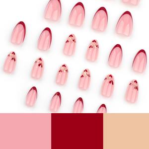 24 pièces/ensemble 3629 Faux ongles classiques français courts en acrylique en forme d'amande à presser avec colle, pré-conçus, vente en gros - Product Image 4