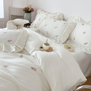 Ensemble <span class=keywords><strong>de</strong></span> Literie Style <span class=keywords><strong>Princesse</strong></span> Toutes Saisons Épais 300TC 100% Coton Lavé Tissé Volants Cœur Girly Jupe <span class=keywords><strong>de</strong></span> <span class=keywords><strong>Lit</strong></span> Universelle - Product Image 4