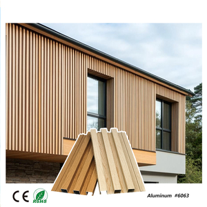 Esterno esterno moderno rivestimento in metallo scanalato in legno Look alluminio pannello a parete foglio per Villa ufficio Hotel appartamento - Product Image 1