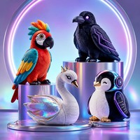 Set de Mascotas de Peluche Personalizadas de Aves de Ciencia Ficción, Adornos de Peluche de Cuervo Neón, Cisne y Pingüino para Decoración Cibernética