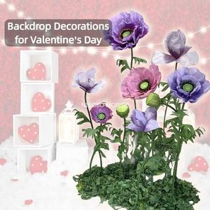 ผ้าไหมเทียม3ชิ้น10FT 7Ft ลายดอกไม้ปลอมสีม่วงน้ำเงินขนาดใหญ่สำหรับงานแต่งงาน - Product Image 4