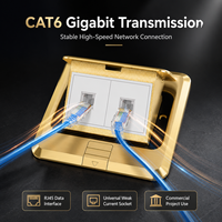 Caja de Suelo Universal de Latón Dorado con Conector RJ45 CAT6, Toma de Red Desplegable de 1/2/3 Puertos para Datos y Corriente Débil