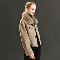 Veste en laine véritables pour femmes, col en fourrure de renard, vêtement doux à Double face, couleur unie, vente en gros,