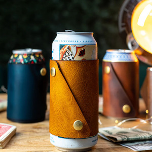 Cross-border PU leather beer bottle sleeve, party gift, beverage, cola can <b>cup</b> sleeve, retro and high-end <b>camping</b> <b>cup</b> sleeve - Product Image 1