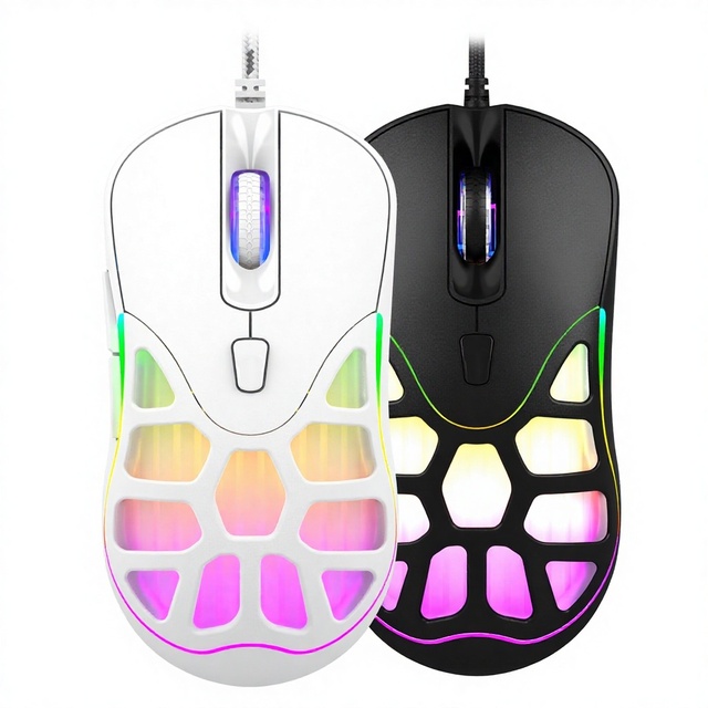 New Private Model Hole Mouse 7-button USB Lightweight Hollow Game Mouse Luminous RGB Running Code Lamp Macro Programming