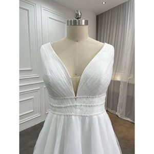 Vestidos de <span class=keywords><strong>Novia</strong></span> Baratos de Fabricante, Vestidos de <span class=keywords><strong>Novia</strong></span> Blancos Brillantes con Cuello en V, <span class=keywords><strong>Vestido</strong></span> de <span class=keywords><strong>Novia</strong></span> Africano de Talla Grande para Boda <span class=keywords><strong>Civil</strong></span> - Product Image 5