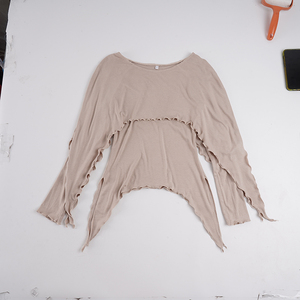 Top de punto con mangas de murciélago de efecto superpuesto, capa asimétrica, corte holgado, estilo francés elegante, informal de otoño, manga larga - Product Image 6