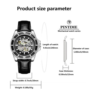 PINTIME, nuevo diseño, reloj verde para zurdo con correa de cuero, reloj de diseñador de lujo Destro, reloj mecánico automático para hombres - Product Image 6