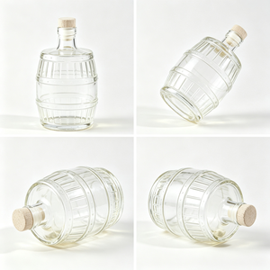 Botella <span class=keywords><strong>de</strong></span> Vidrio Retro <span class=keywords><strong>de</strong></span> 500 ml con Relieve <span class=keywords><strong>de</strong></span> Barril, Tapón <span class=keywords><strong>de</strong></span> Corcho, Logotipo Personalizado por Serigrafía/Grabado para Tequila, Bebidas y Regalos - Product Image 6