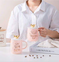 Tasse à café de luxe pour maman avec couvercle en forme de couronne, tasse à café en céramique avec couvercle en forme de couronne, tasse en céramique mignonne avec couvercle, cadeau unique pour les femmes