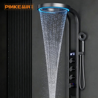 Panneau de douche multifonctionnel 5-en-1 avec LED, jets circulaires, fonction de massage doux, ensemble de douche cascade en acier inoxydable